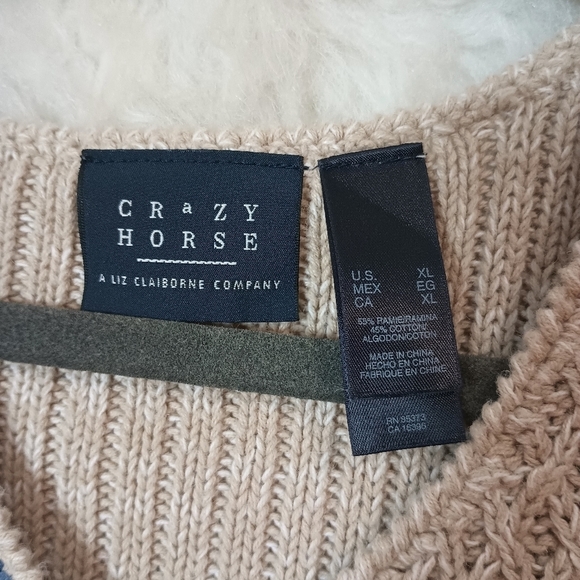 Crazy Horse Tan Blue and White Ribbed Short Sleeve Sweater Size XL - Picture 8 of 8